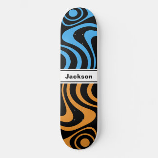 Skateboard Nombre personalizado Trippy ondulado Retro 70s Azu
