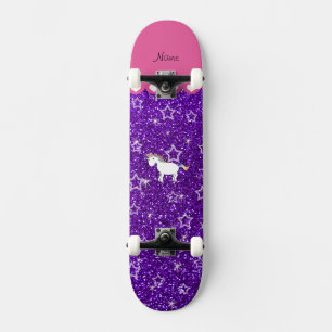 Skateboard Nombre personalizado unicornio índigo purpurina pú