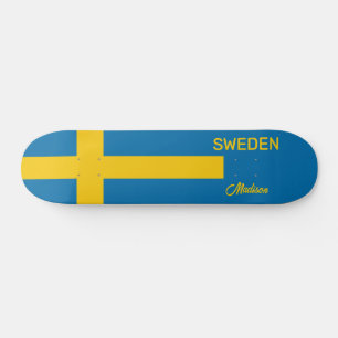Skateboard Nombre personalizado y texto Bandera Sueca