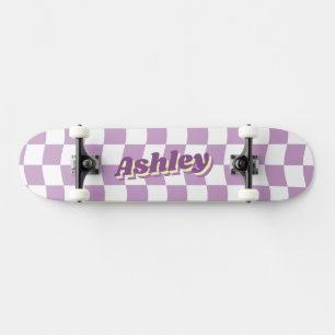 Skateboard Nombre retro Girly Purple White Checker Pattern
