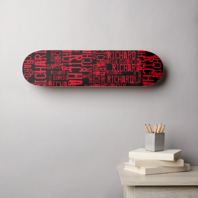 Skateboard Nombre rojo repetido en todo negro (Arte de pared (horz))