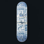 Skateboard Nombres personalizados de niños con collage de tib<br><div class="desc">Los niños con patineta de collage de tiburones. Hace un buen regalo de personalizado para niños y hombres,  para todos los que les gusta el océano y los tiburones.</div>