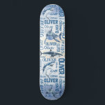 Skateboard Nombres personalizados de niños con collage de tib<br><div class="desc">Los niños con patineta de collage de tiburones. Hace un buen regalo de personalizado para niños y hombres,  para todos los que les gusta el océano y los tiburones.</div>
