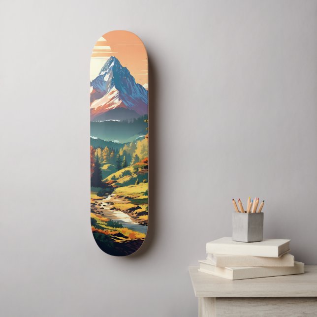 Skateboard Nostálgica escena de montaña estilo anime (Arte de la pared)