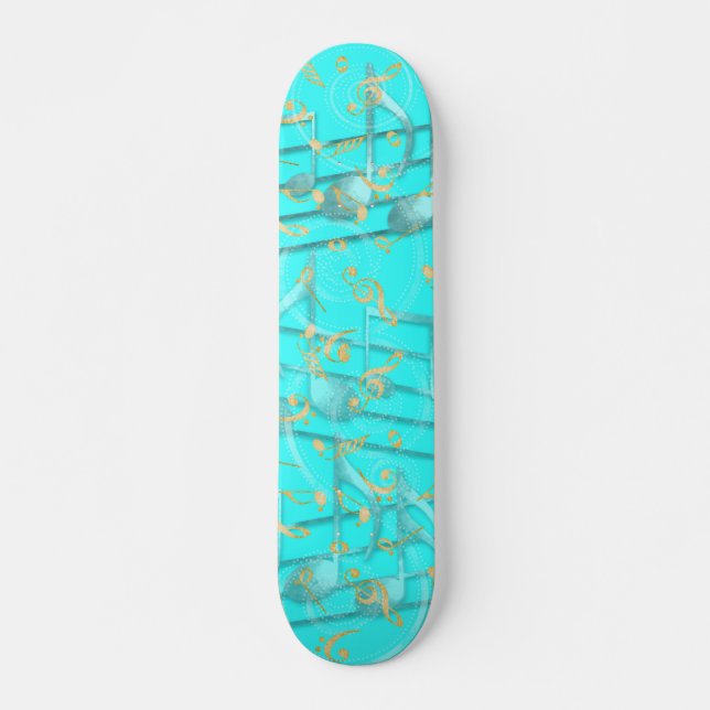 Skateboard notas de música artística griega verde azulada (Anverso )