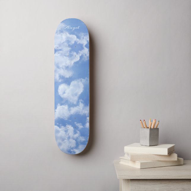 Skateboard Nube De Corazón Aburrido En Cielo Azul Feliz (Arte de la pared)