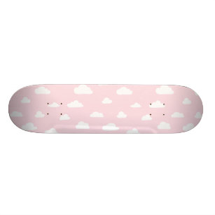 Skateboard Nubes blancas del dibujo animado en modelo rosado