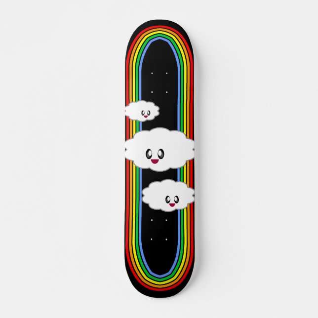 SKATEBOARD NUBES KAWAII ARCOÍRIS CARA FELIZ (Anverso )