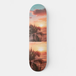 Skateboard Ocean Sunset Palm Tree Orange Clouds