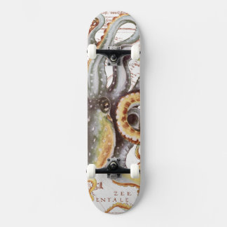 Skateboard Octopus Beige Vintage Map Nautical Marine Aquatic