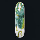 Skateboard Octopus Green Tentacles Watercolor Art<br><div class="desc">arte de pulpos</div>
