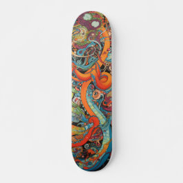 Skateboard Octopus psicodélico colorido
