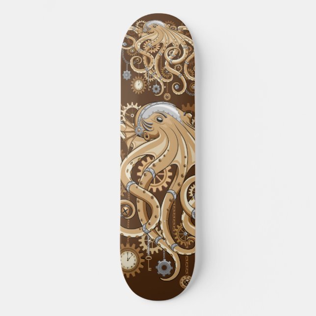 Skateboard Octopus Steampunk Surreal Retro Style Machine (Anverso)