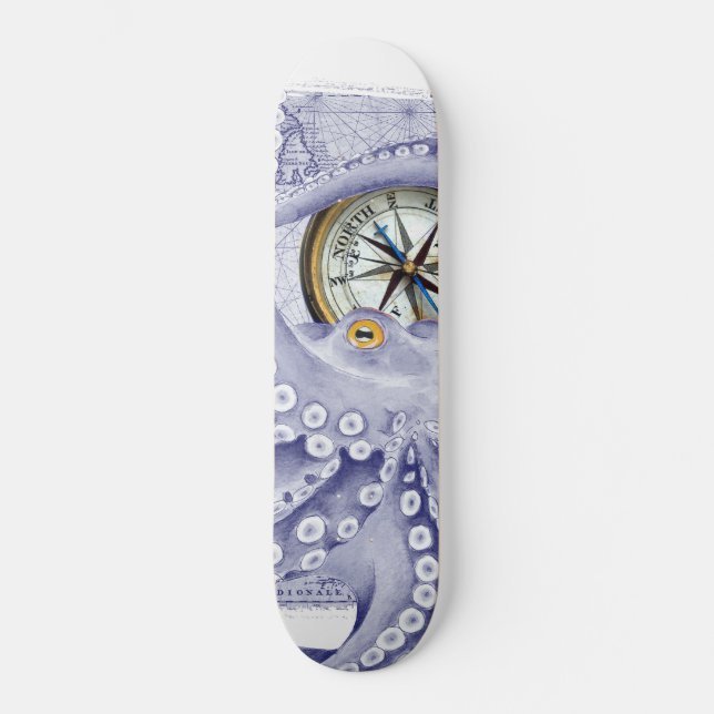 Skateboard Octopus Y Compass Púrpura (Anverso)