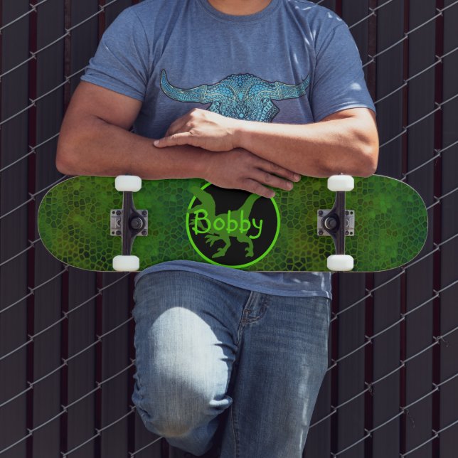 Skateboard Ocultar dinosaurio verde personalizado (Exterior 3)