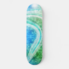 Skateboard Ola Azul Verde Estilo Tropical Abstracto