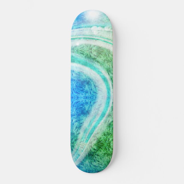 Skateboard Ola Azul Verde Estilo Tropical Abstracto (Anverso)