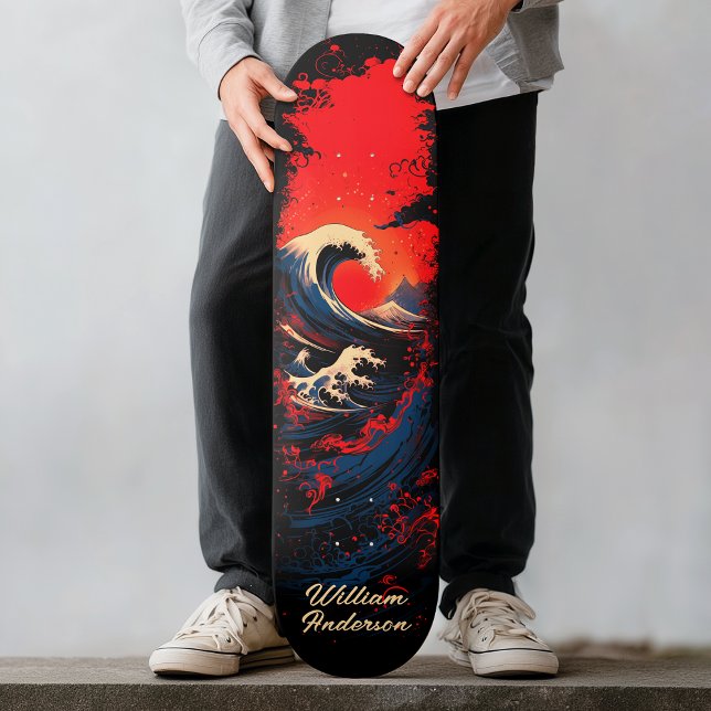Skateboard Ola del Mar Rojo Azul Negro (Red Blue Black Sea Wave Skateboard)