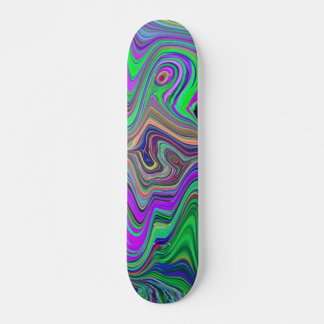Skateboard Olas de color trippy Lime Verde y Púrpura (Anverso )