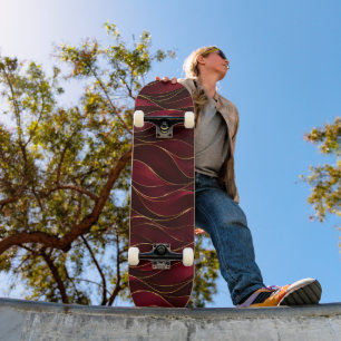 Skateboard Olas de mármol rojo burgundy elegantes con acento
