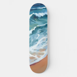 Skateboard Olas de Océano Azul Acuarela