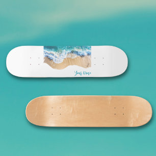 Skateboard Olas del océano con nombre personalizado en la pla