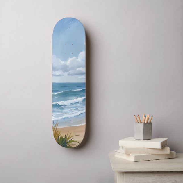 Skateboard Olas del Océano | Pintura Costera de Playa (Arte de la pared)