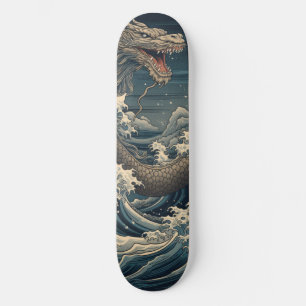 Skateboard Olas Dragón Arte Japonés