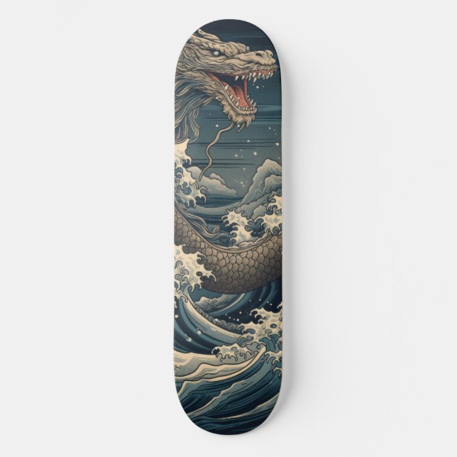 Skateboard Olas Dragón Arte Japonés (Anverso)