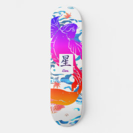 SKATEBOARD OLAS JAPONESAS CON PESCADO DE KOI NEGRO
