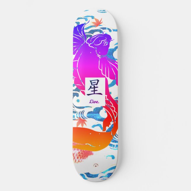 SKATEBOARD OLAS JAPONESAS CON PESCADO DE KOI NEGRO (Anverso)