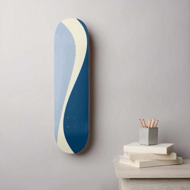 Skateboard Olas simples 2 en azul oscuro, azul claro y crema (Arte de la pared)