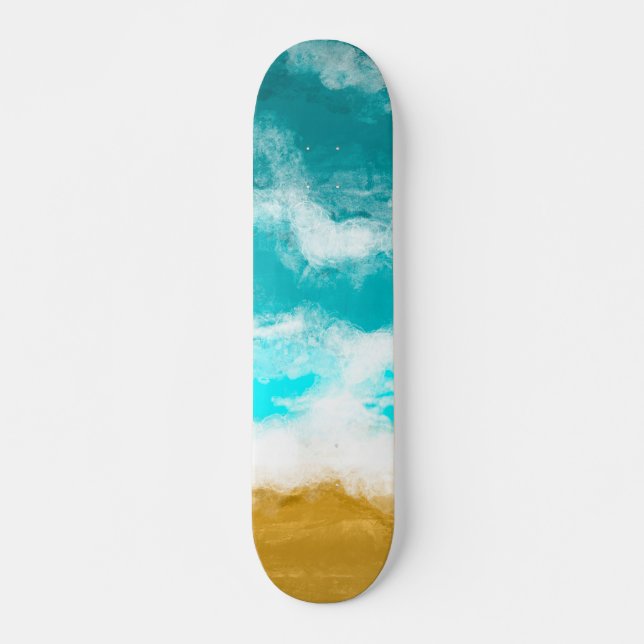 Skateboard Olas turquesas en el océano golpean la arena (Anverso )