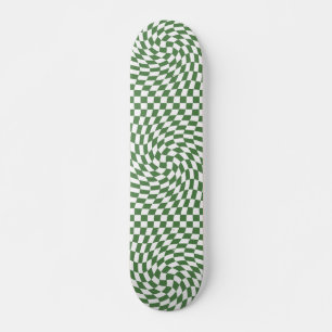 Skateboard Olive Green and White checkPattern wave