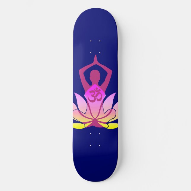 Skateboard OM Namaste Spiritual Lotus Flower Yoga en azul (Anverso)