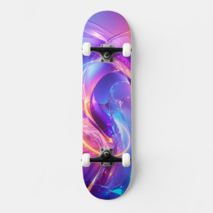 Skateboard Onda ciberpunk azul y púrpura radiante