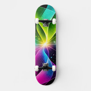 Skateboard Onda de Energía Abstracta de Arcoíris de Neón Bril