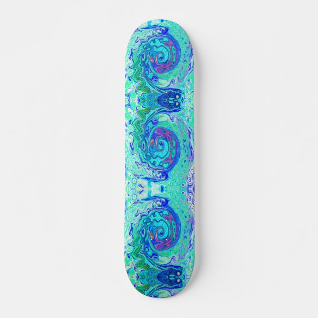Skateboard Onda líquida azul y verde de océano abstracto groo (Anverso )