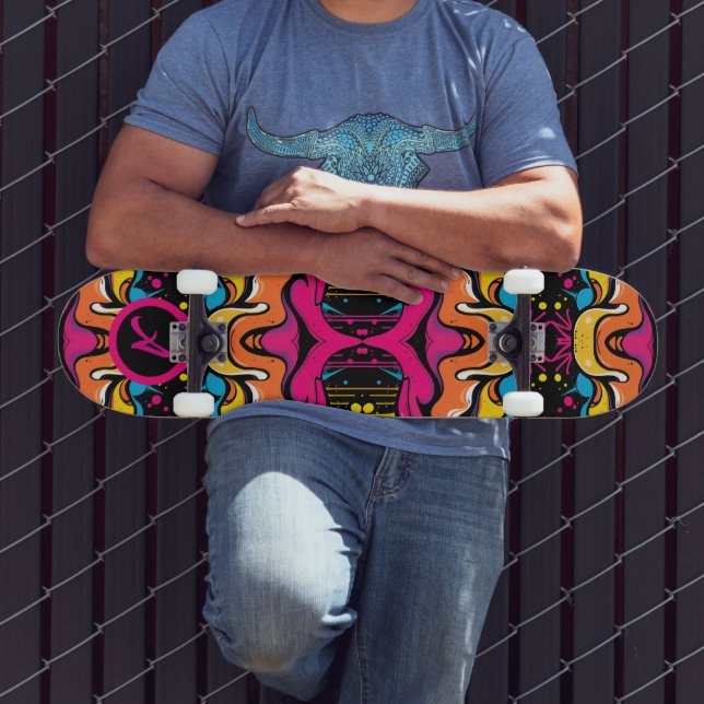 Skateboard Onda psicodélica de neón Patrón continuo (Exterior 3)