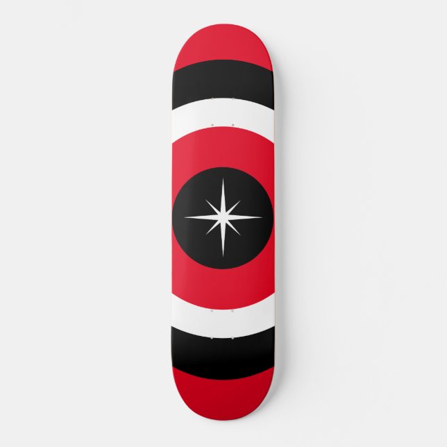 Skateboard Ondas modernas en negro, rojo y blanco  (Anverso)