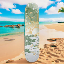 Skateboard Ondas oceánicas de mármol verde y dorado de esmera