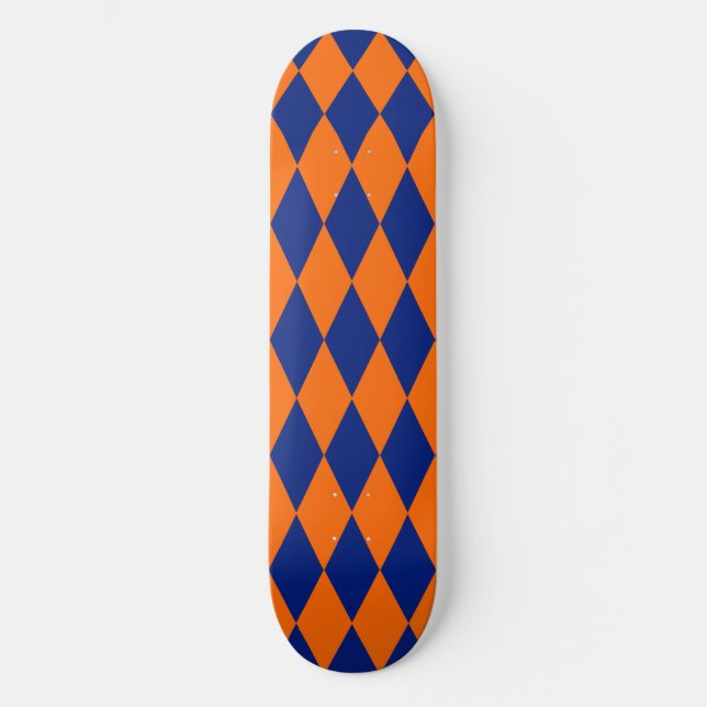 Skateboard Orange and Blue Harlequin Checkered Design  (Anverso)