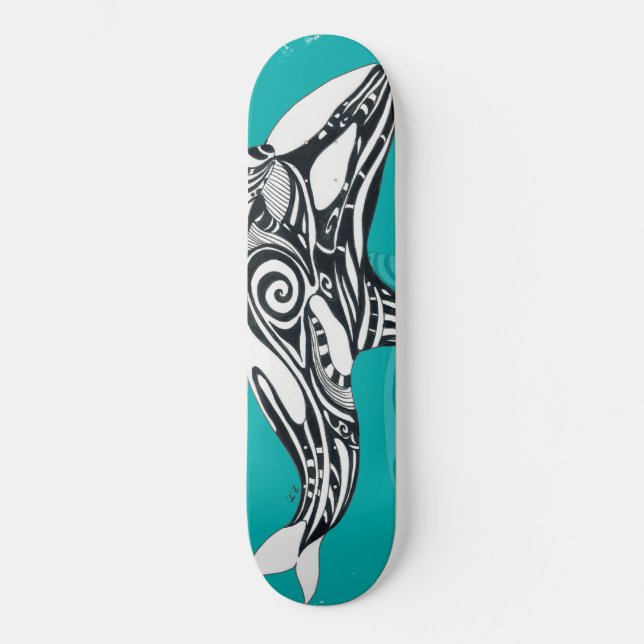 Skateboard Orca tribal cepillado Verde azulado (Anverso)