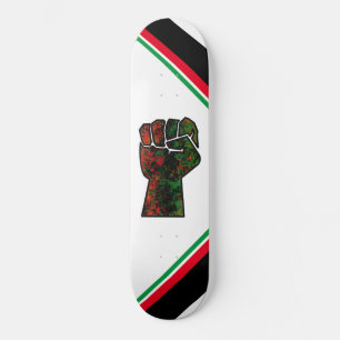 Skateboard orgullo negro bandera panafricana roja verde puño