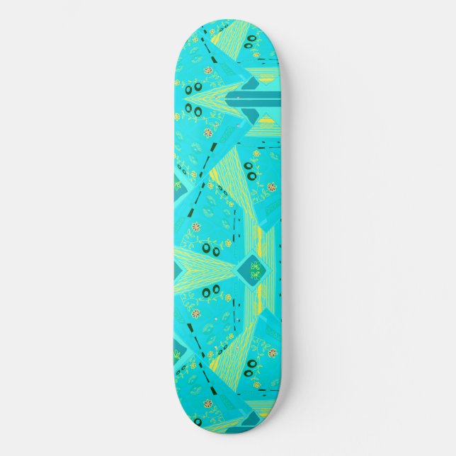 Skateboard Origami Chintz (L) Turquesa Amarillo Verde azulado (Anverso)