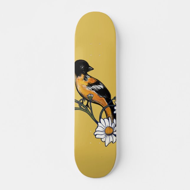 Skateboard Oriole Bird Daisy Flower Nature Art (Anverso )