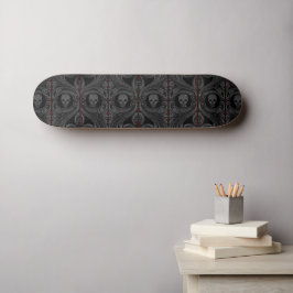 Skateboard Ornamento gris gótico con cráneo
