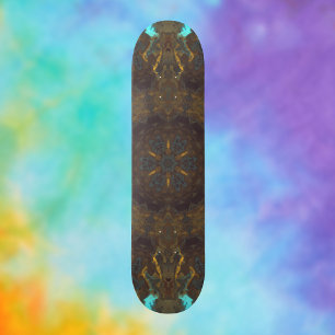 Skateboard Oro azul hippie psicodélico y rojo oscuro