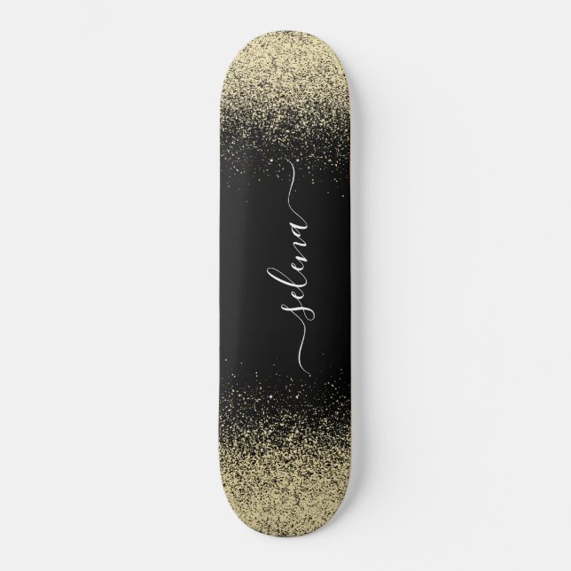 Skateboard Oro Negro Brillo Chica Monograma (Anverso)