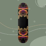 Skateboard Oro negro hippie psicodélico y morado<br><div class="desc">Este diseño psicodélico caleidoscopio presenta negro,  dorado y morado. Vibrantes imágenes trippy para el hippie moderno o para cualquiera que ame los colores brillantes.</div>